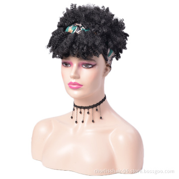 Hot Selling Free Sample Short Afro Kinky Curly Chignon Headband Wigs Synthetic Hair Wigs With Highlights For Black Women